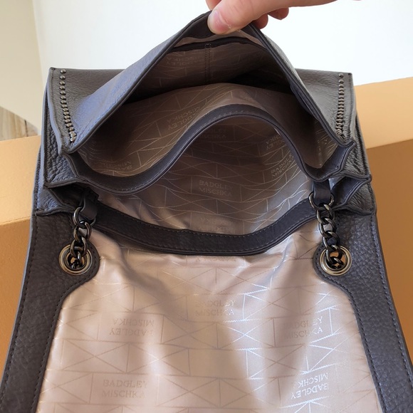 New grey leather Badgley Mischka purse. Used once. - Picture 5 of 8